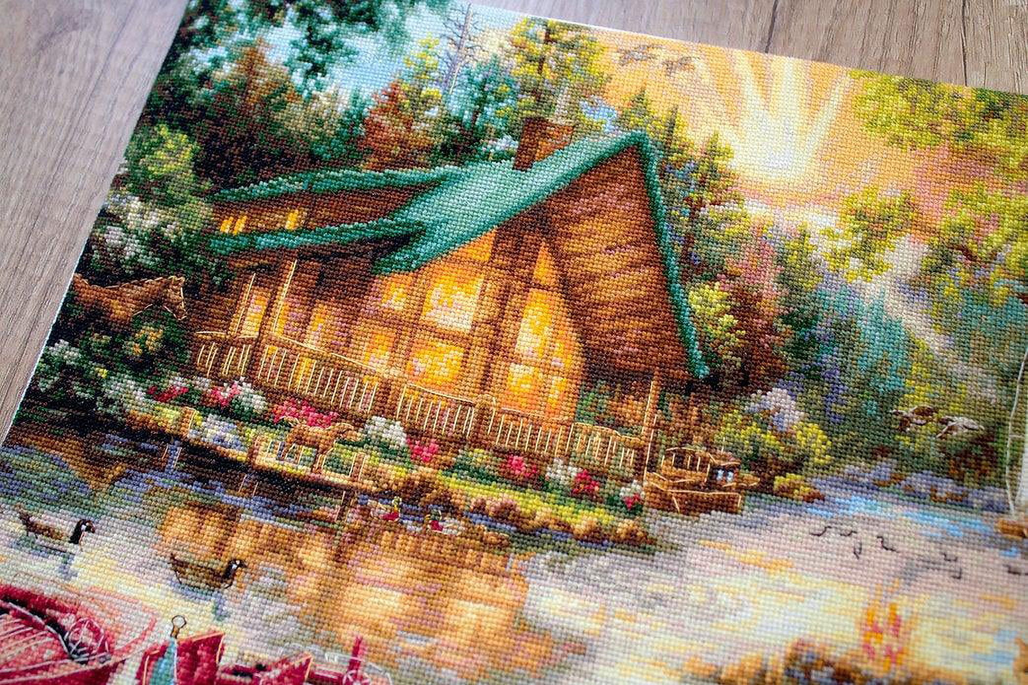 Counted Cross-Stitch Kit By Letistitch Seize the Day Canvas Cotton Needlework Brown Red Water Tree