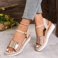 thumbnail image 3 of Women's Espadrille Wedge Sandals Ankle Strap Platform Open Toe Boho Braided Band Wedges Heels Beach Vacation Dress Shoes Khaki Size 6.5, 3 of 7