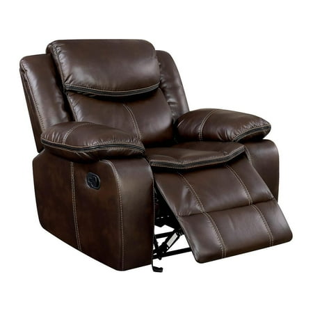 - Leatherette Glider Recliner Chair With Large Padded Arms In Brown