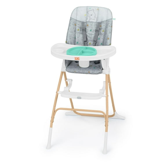 Disney Baby Winnie the Pooh Compact Folding High Chair by Bright Starts - For Ages 6 Months and Up, Unisex – Grey with Faux Wood Legs