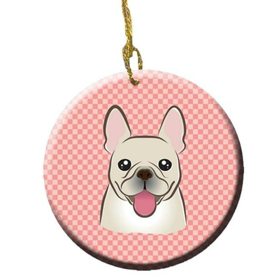 Checkerboard Pink French Bulldog Ceramic Ornament, 2.81 In.