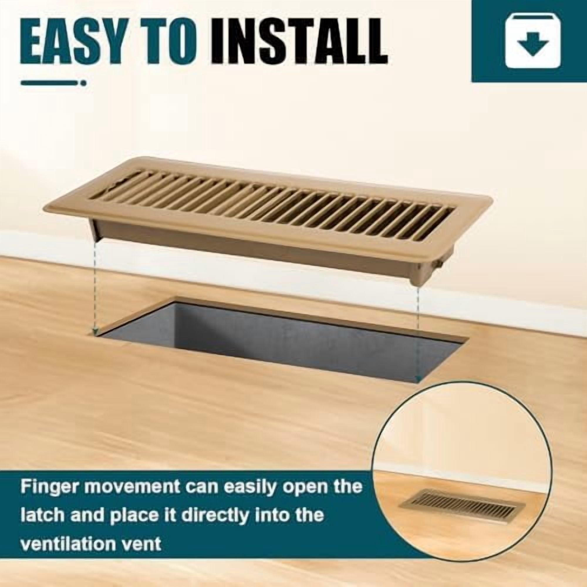 Floor Register 2x12, 4 Pack Floor Vent Covers, Steel Adjustable Air Supply Grille Register Vent Cover Grill for Sidewall and Floor, Vent Covers for Home Floor,Brown