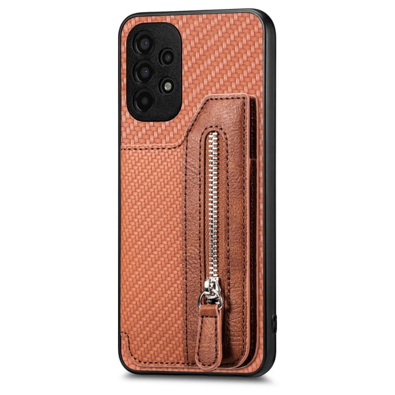 ELEHOLD Zipper Wallet Case for Samsung Galaxy A12 5G,Flip Folio Card Slots Zipper Storage Kickstand Function Magnetic Closure Full Body Shockproof Protective Case,brown