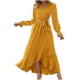 thumbnail image 2 of Elainilye Fashion Boho Summer Dress Casual Bohemian Dress V-Neck Long Sleeve Dress Long Dress,Yellow, 2 of 7