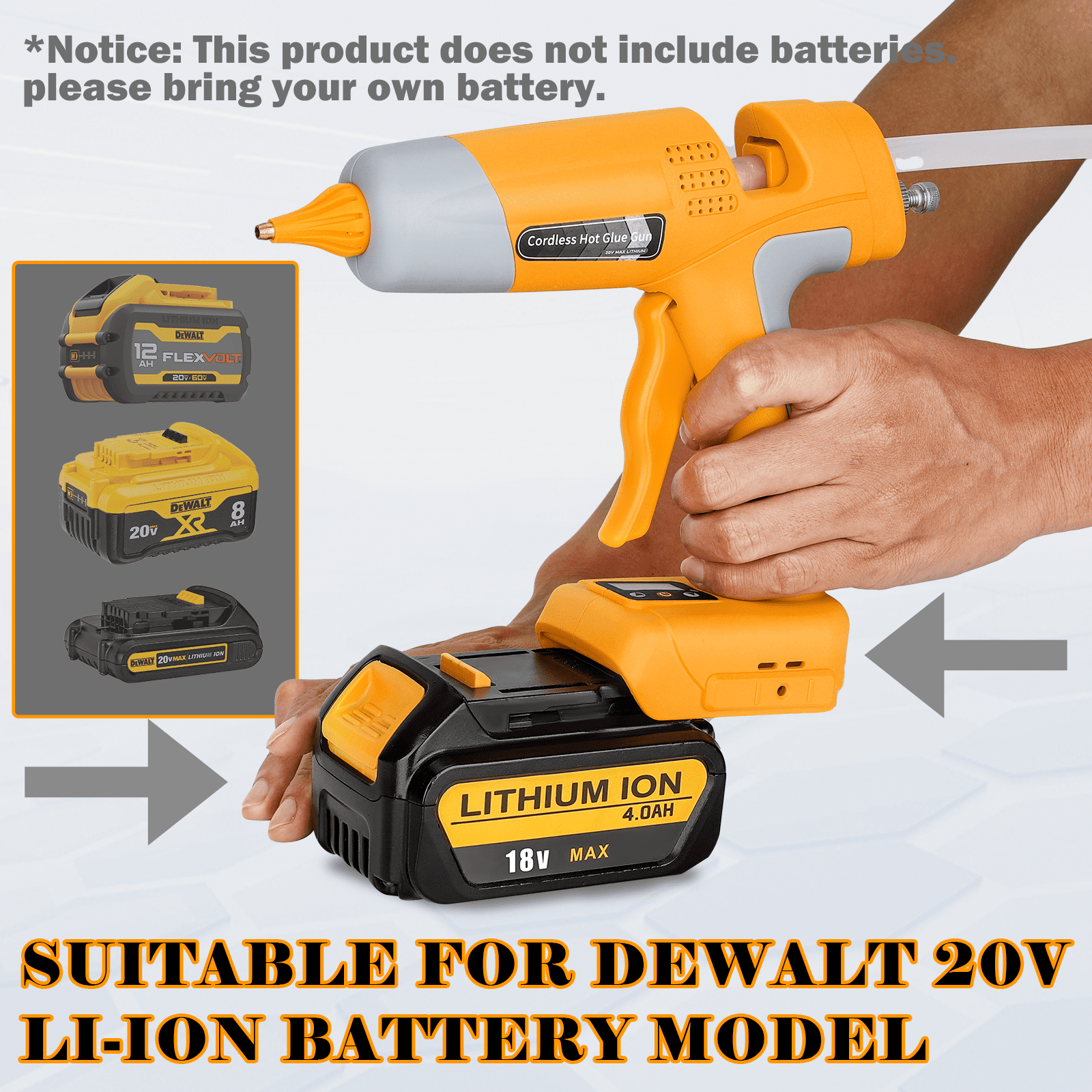 Cordless Adhesive Spray Gun 100W LED Digital Hot Melt Glue Tool with 10 Hot Glue Sticks for Home Repair,Crafts,DIY Packaging Powered by DEWALT 20V Li-ion Battery DCB206 DCB204 DCB205etc.