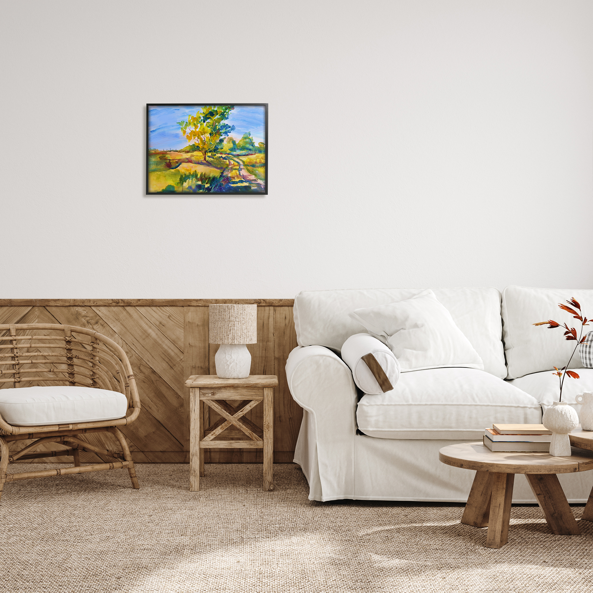 Stupell Industries Tree & Path Landscape Nature Painting Black Framed Art Print Wall Art, 20 x 16