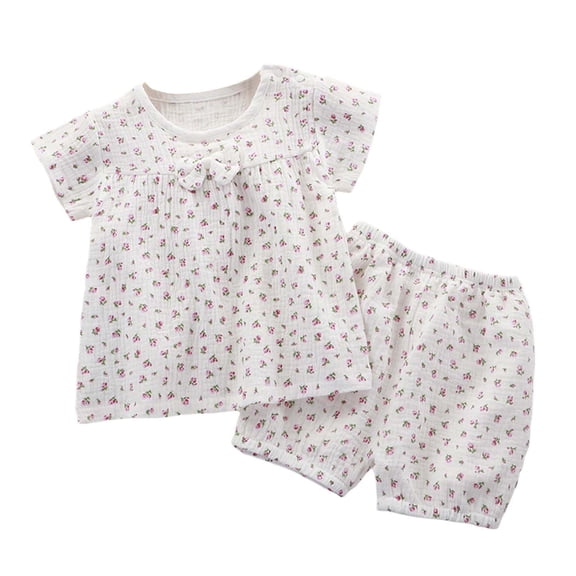 BLVB Toddler Baby Girl Summer Clothes Floral Print Short Sleeve Crewneck Bow T-Shirt Tops Casual Shorts Sets Infant Outfits 6M-6T