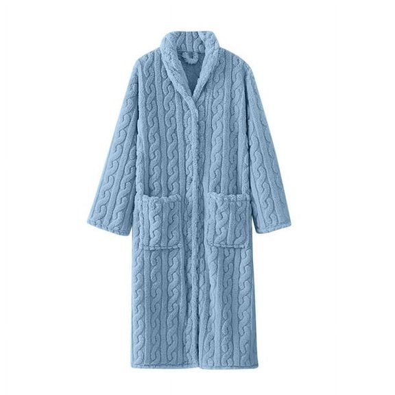 Women'S Plush Long Robe Soft Bathrobe Button Up Housecoat Fuzzy Fleece Warm Winter Robe Sleepwear With Pockets