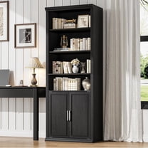 Rresyet 28" W Bookcase with Doors, Modern Tall Bookshelf 6-Tier Black Bookshelves with Storage Cabinet for Office, Living Room, Library