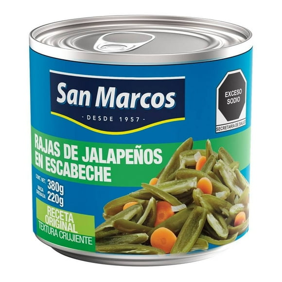 Rajas de chiles jalapeños San Marcos en escabeche 380 g