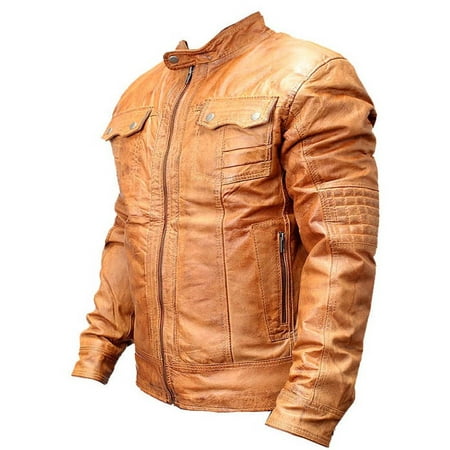 New Men's Genuine Sheep Skin Fashion Leather Jacket Brown 2 buttoned chest (Best Brown Leather Jackets)