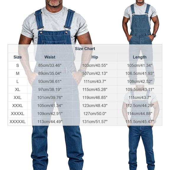 USNSM (S-5XL) Plus Size Overalls for Men Fashion Coveralls Work Utility Denim Bib Jumpsuit with Pockets Blue XL