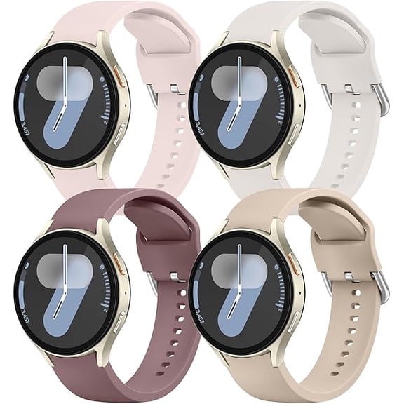 xixishop 4Pack Bands Compatible with Samsung Galaxy Watch 7 40mm 44mm, 20mm Soft Silicone No Gap Sport Band Replacement Strap for Galaxy Watch 7 6 5 4 FE Band Women Men