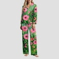 thumbnail image 2 of felwors Small Fresh Watercolor 2 Piece Women Satin Pajamas Set Casual Loungewear Oversized Light Green, M, 2 of 6