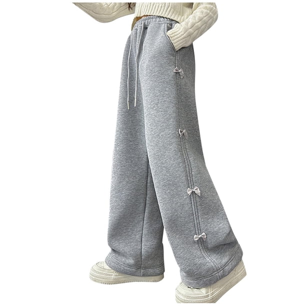 Pantalones largos para niñas, color liso, pierna recta, pantalones casuales, sueltos, casuales, pierna ancha, pantalones de cintura elástica, pantalones de poliéster para niños