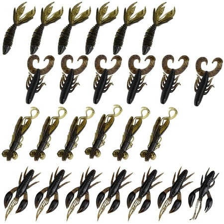 FloreceBien 25pcs Soft Silicone Bait Worm Crawfish Shrimp Bass Pike Lure Fishing Tackle (Brown)