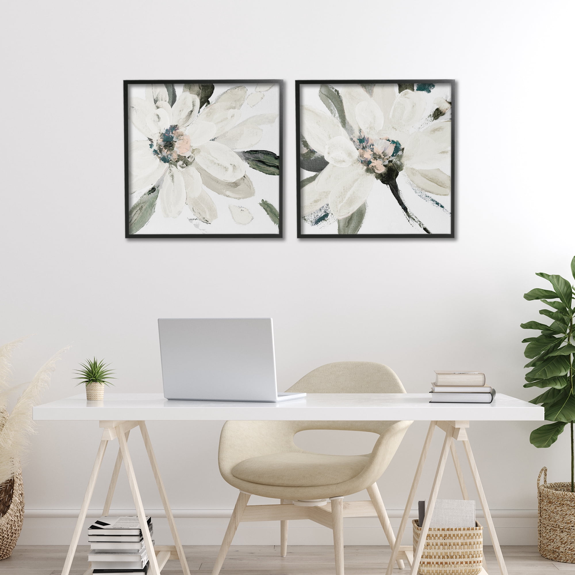 Stupell Industries Naturally Blooming White Flowers 2 Piece Black Framed Giclee Art Set, design by Lanie Loreth
