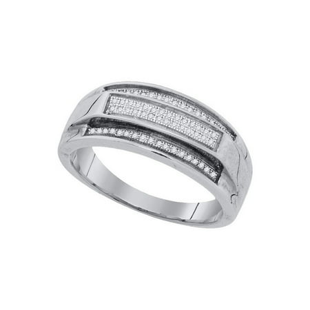 925 Rhodium-Plated-Silver 0.19ctw Shiny Diamond Micro Pave Mens Band Ring