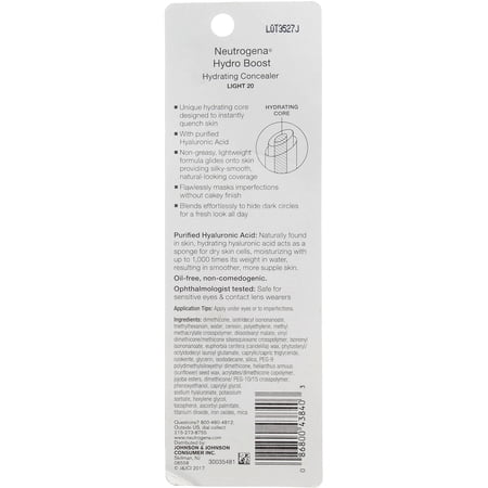 Neutrogena Hydro Boost Hydrating Concealer, 20 Light 0.12 oz (Pack of 2)