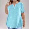 thumbnail image 2 of Jinhomg Plus Size Shirts for Girls Loose Fit Casual Solid Spring Summer Tops Lightweight Comfy Long Sleeve V-Neck Hide Belly Pullovers Summer Saving Light Blue, 2 of 8