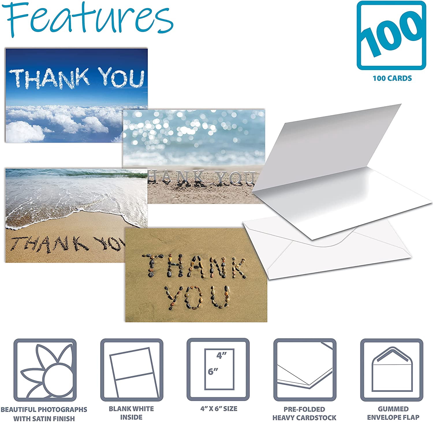 Better Office Thank You Cards with Envelopes 4" x 6" Assorted Colors 100/Pack (64522)