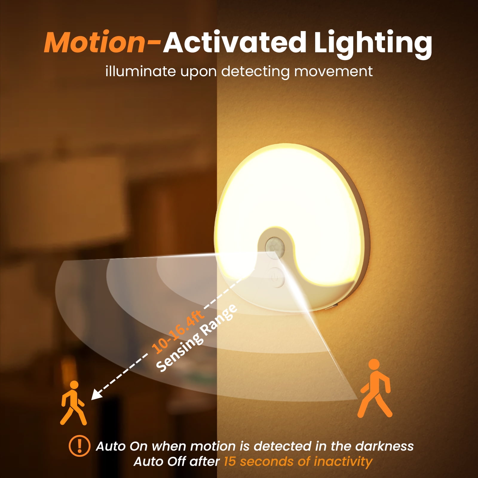 RUXAN Motion Sensor Light- for Outdoor, Yard, Wall, Inside, Cabinet Flood, Magnetic LED Night Light , 4 Pack, Warm White