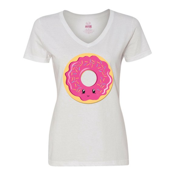 Inktastic Hot Pink Donut Women's V-Neck T-Shirt