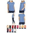 thumbnail image 6 of Women's Casual Solid Pleated Front Petal Cap Sleeve Round Neck Tee Blouse Top, 6 of 6