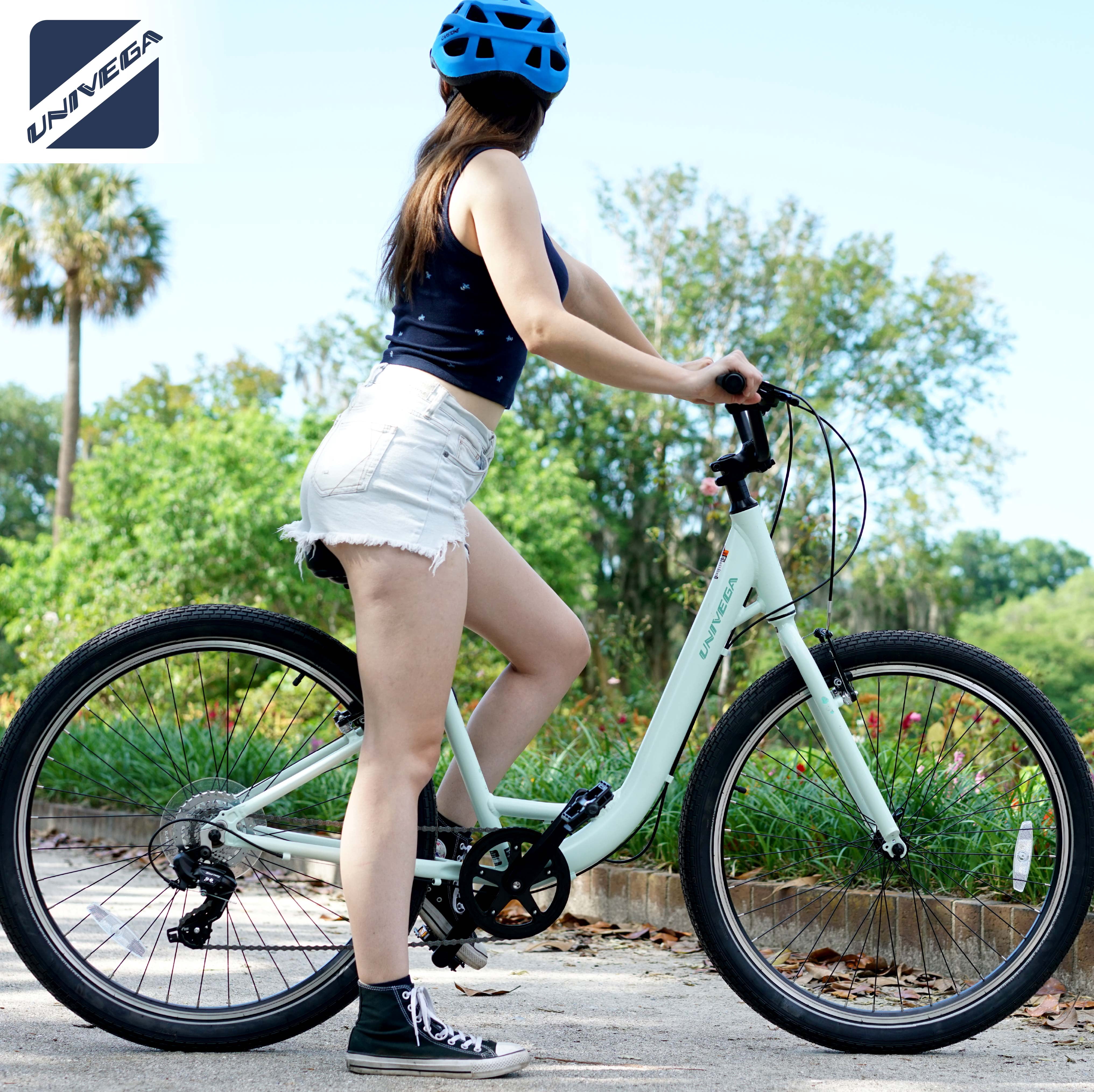 27.5" Univega Carisma Step Thru Comfort Hybrid Adult Bicycle, Fits Rider 5'2" - 5'6", Unisex, Sage Green