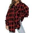 thumbnail image 3 of Xuanfei Women Plaid Lapel Collar Single-Breasted Long Sleeve Mid-Length Shirt, 3 of 4