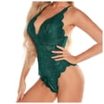 thumbnail image 1 of Hontri Women's Spring Lace Lingerie - Solid Color Bow Opening Slimming Green M, 1 of 7