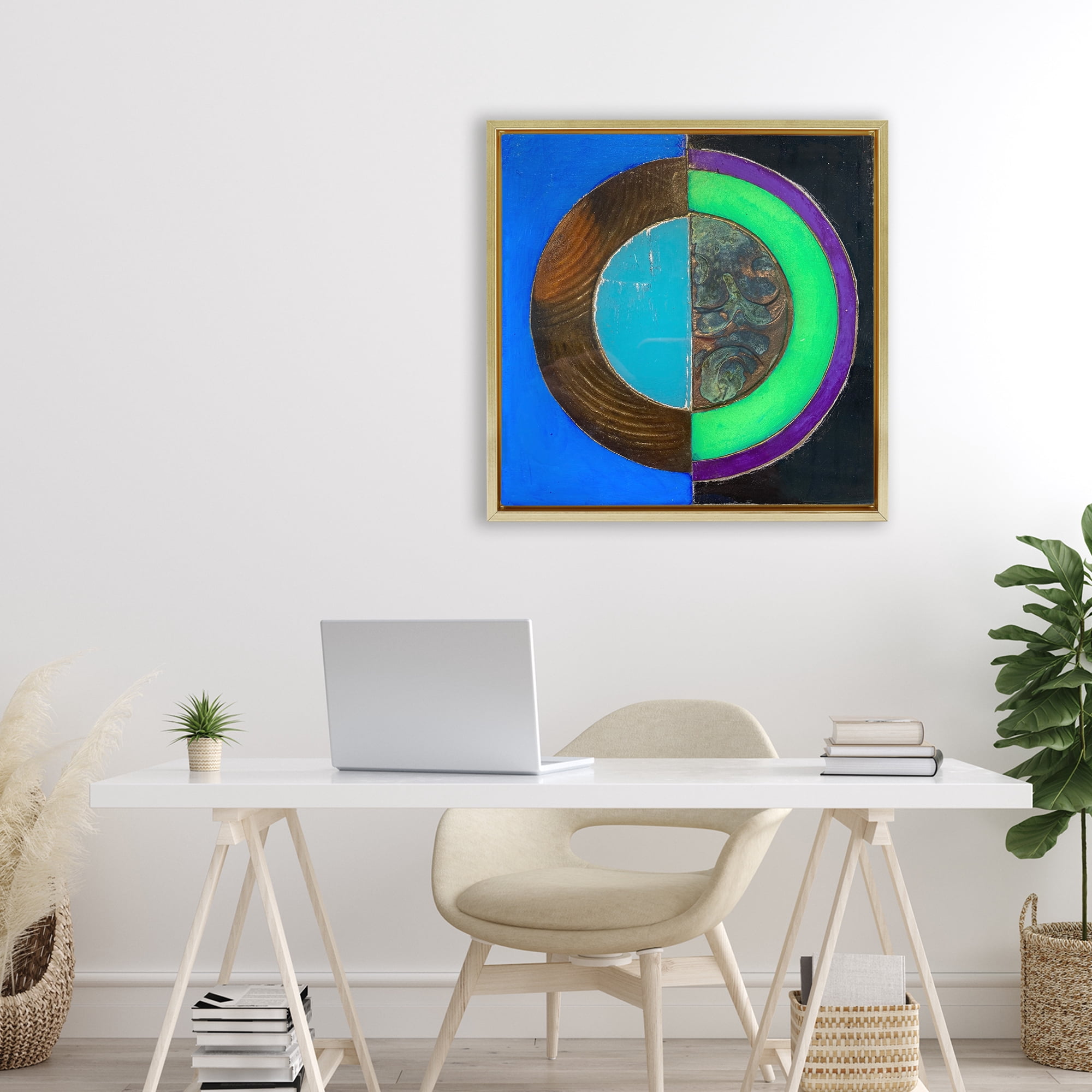 Stupell Industries Nocturnal Circle Symmetry Gold Framed Floater Canvas Wall Art, design by Matthew Finger