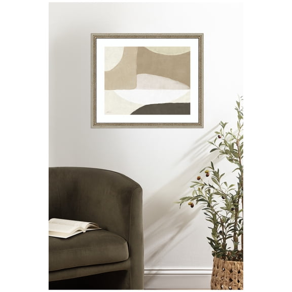 Kate and Laurel Framed Wall Art Print Abstract Neutral by Gabrielly Guedes, 26 x 22, Castellan Silver Frame, Modern Contemporary, Abstract Art for Wall Decor