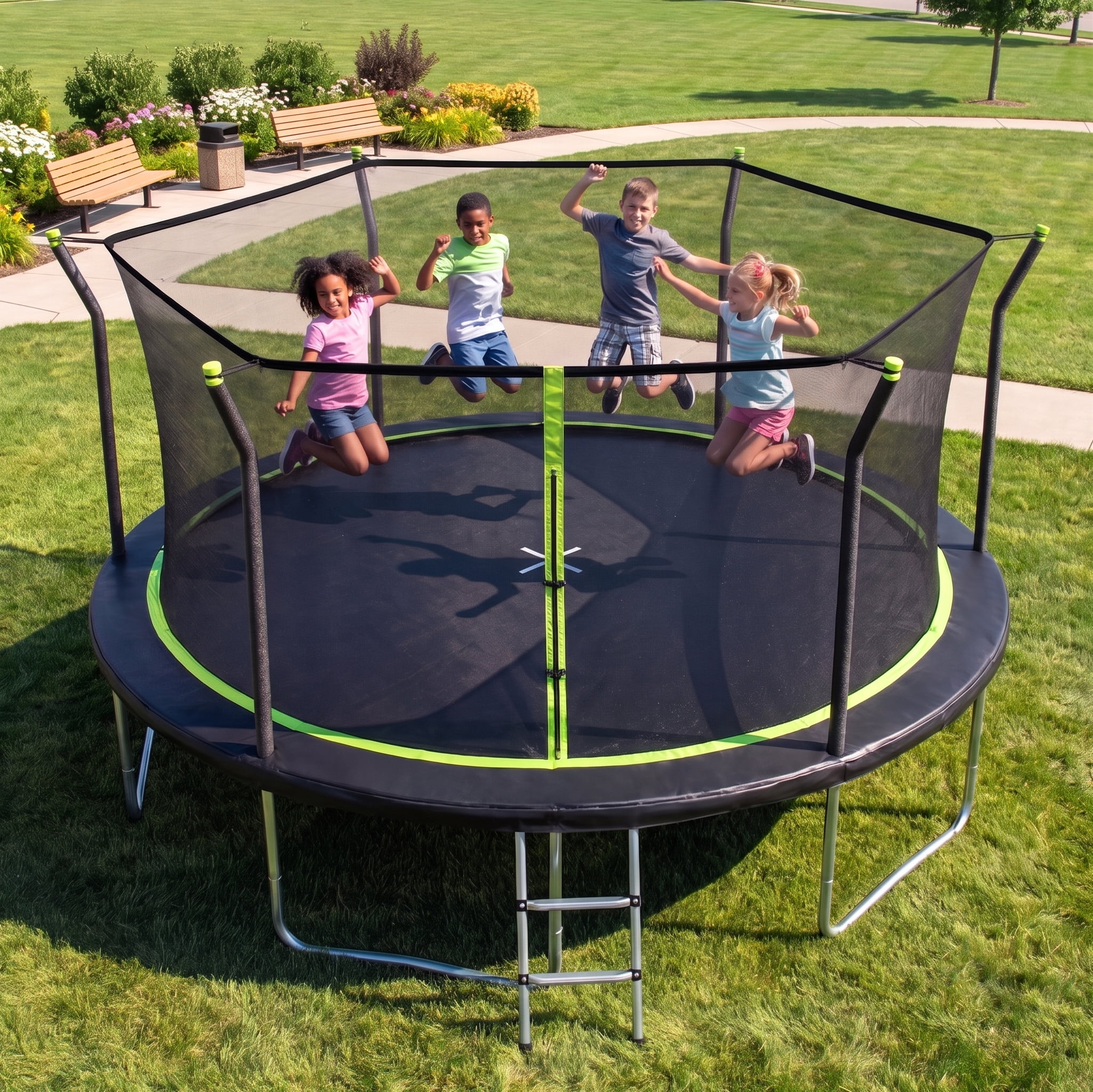 EUROCO 14FT Outdoor Trampoline for Kids and Adults with Safety Enclosure and Ladder,Round Backyard Bouncer Maximum Load Capacity for Birthday Gift