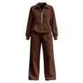 thumbnail image 4 of SZJXBUY Woman Sweat Suits 2 Piece Set Fall Fashion Loose Fit Lounge Set with Pockets Collared Half Zip Long Sleeve Top Wide Leg Pant Outfits Brown,M, 4 of 7