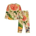 thumbnail image 2 of Kll Vintage Bird Print Women'S Long Sleeve Pajamas With Pants Sleepwear Loungewear 2 Set-Small, 2 of 9
