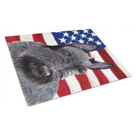 

Carolines Treasures SC9032LCB USA American Flag with Scottish Terrier Glass Cutting Board Large 12H x 16W multicolor