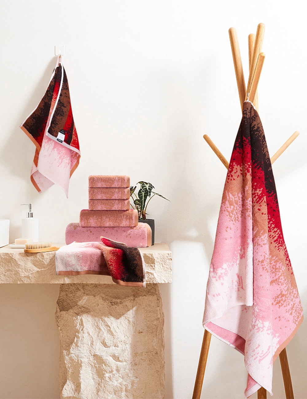 SEMAXE Luxury Cotton Bath Towel Set: 8-Piece (2 Bath Sheets 28x55" + 2 Hand Towels 16x28" + 4 Washcloths 13x13") | 550GSM, Ultra Plush | Spa, Hotel Grade for Family Bathroom Essentials, Plum Garden