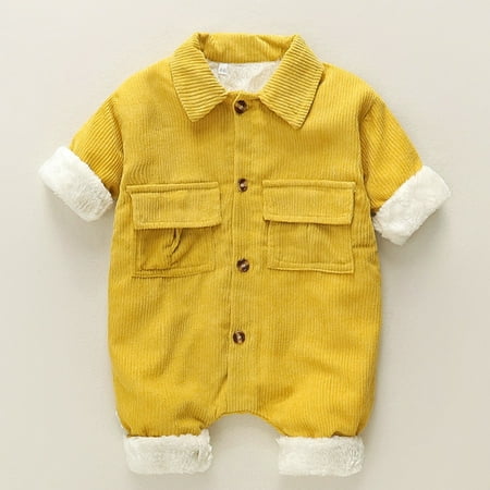 

NIUREDLTD Toddler Babys Girls Boys Thick Warm Jumpsuit Solid Yellow Begie