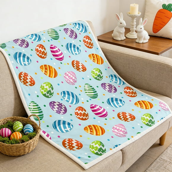 Fridja Décoration de Vacances Couverture en Flanelle Classique Easter Couverture Lapin Œuf