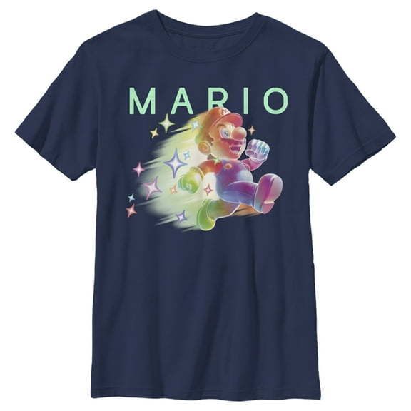 Boy's Nintendo Super Mario Rainbow Stars Graphic Tee Navy Blue X Small