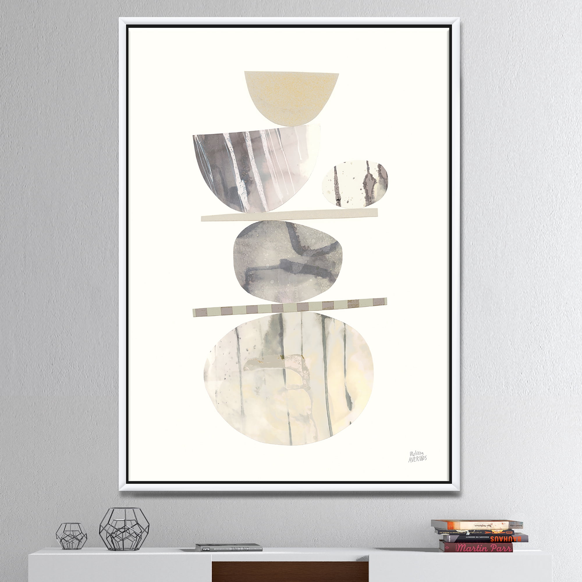 Designart ' Geometric Balance Neutral II ' Shabby Chic Framed Canvas