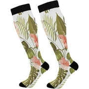 Hyjoy 1 Pack Nature Flowers Leaves Compression Socks for Unisex Knee High Stocking for Running,Athletic,Medical