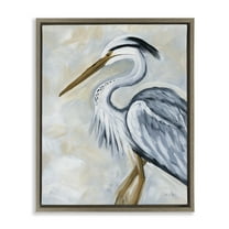 Stupell Industries Muted Blue Heron Animals & Insects Painting Brown Floater Framed Canvas Art Print Wall Art, 25 x 31