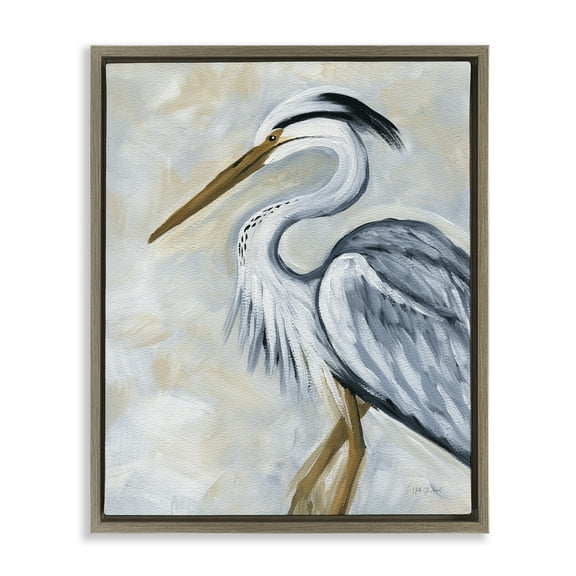 Stupell Industries Muted Blue Heron Animals & Insects Painting Brown Floater Framed Canvas Art Print Wall Art, 25 x 31