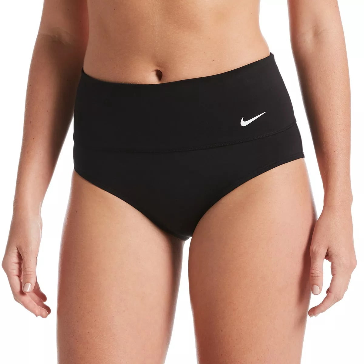 Nike BLACK Essential High-Waist Banded Bikini Swim Bottom, US Large
