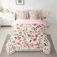 thumbnail image 2 of Feelyou Botanical Floral Leaf Bedding Comforter Set 7pcs, Fashion Pink Flower Queen Bedding Sets, Teens Women Girls Reversible Queen Sheet Sets, Breathable Home Decor, 2 of 7