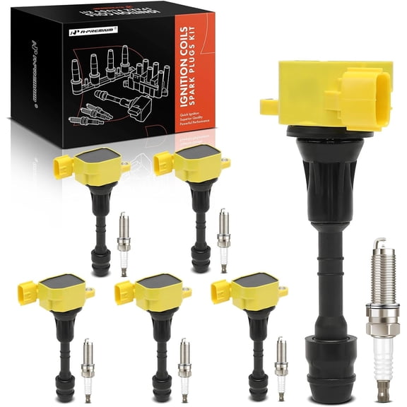 A-Premium (Yellow) Set of 12 Ignition Coil Pack and Iridium Spark Plugs Compatible with Nissan Altima, Frontier, Murano, Pathfinder, Maxima, NV1500, Xterra, Quest & Suzuki Equator & Infiniti QX4, I35