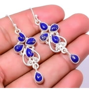 Copper Lapis Lazuli 925 Silver Plated Bali Earring 2.1" E80031022, Valentine's Day Gift, Birthday Gift, Beautiful Jewelry For Woman & Girls