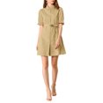 thumbnail image 3 of INSPIRE CHIC Women's Casual Short Sleeve Solid Color Button Down Shirt Dress XS Khaki, 3 of 8
